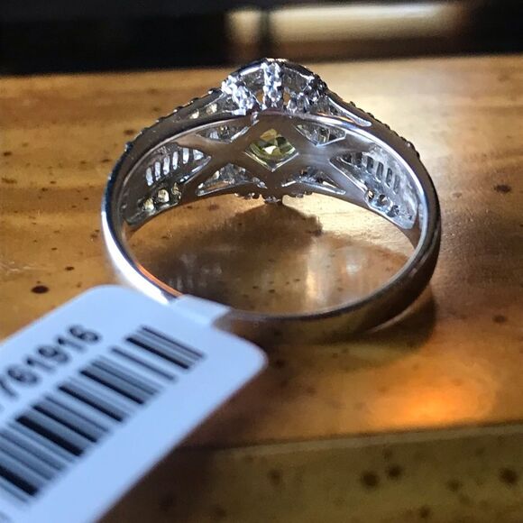 Natural Yellow Sapphire Sterling Silver Halo Ring Size 10 - Picture 4 of 10